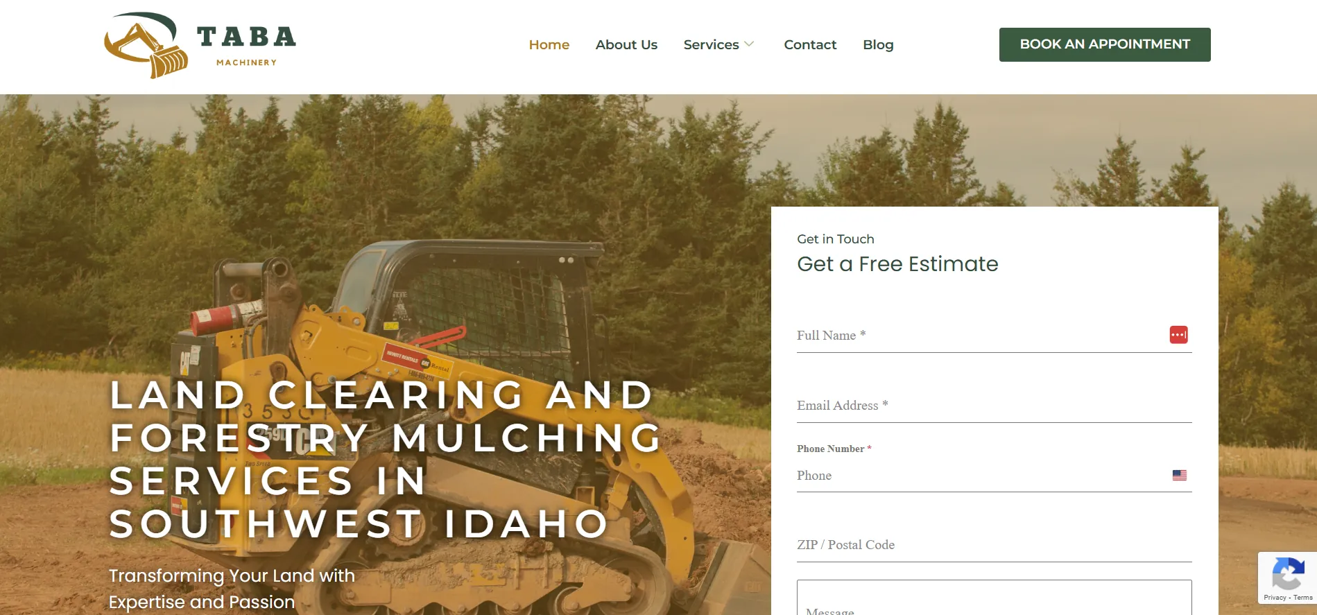 Taba Machinery — A local-SEO site for a Boise land-clearing business.